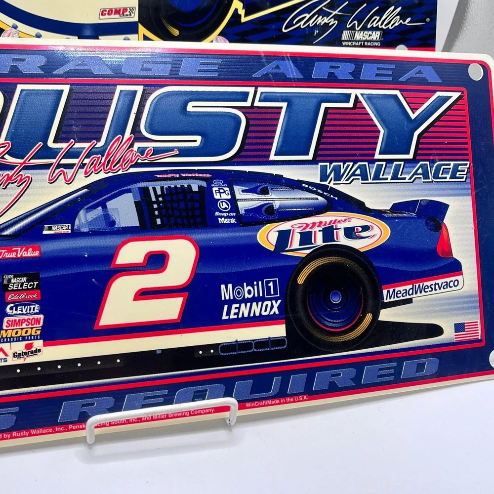 Rusty Wallace NASCAR Miller Lite Racing Sign Set 2pc 19in WinCraft 2002 Vintage